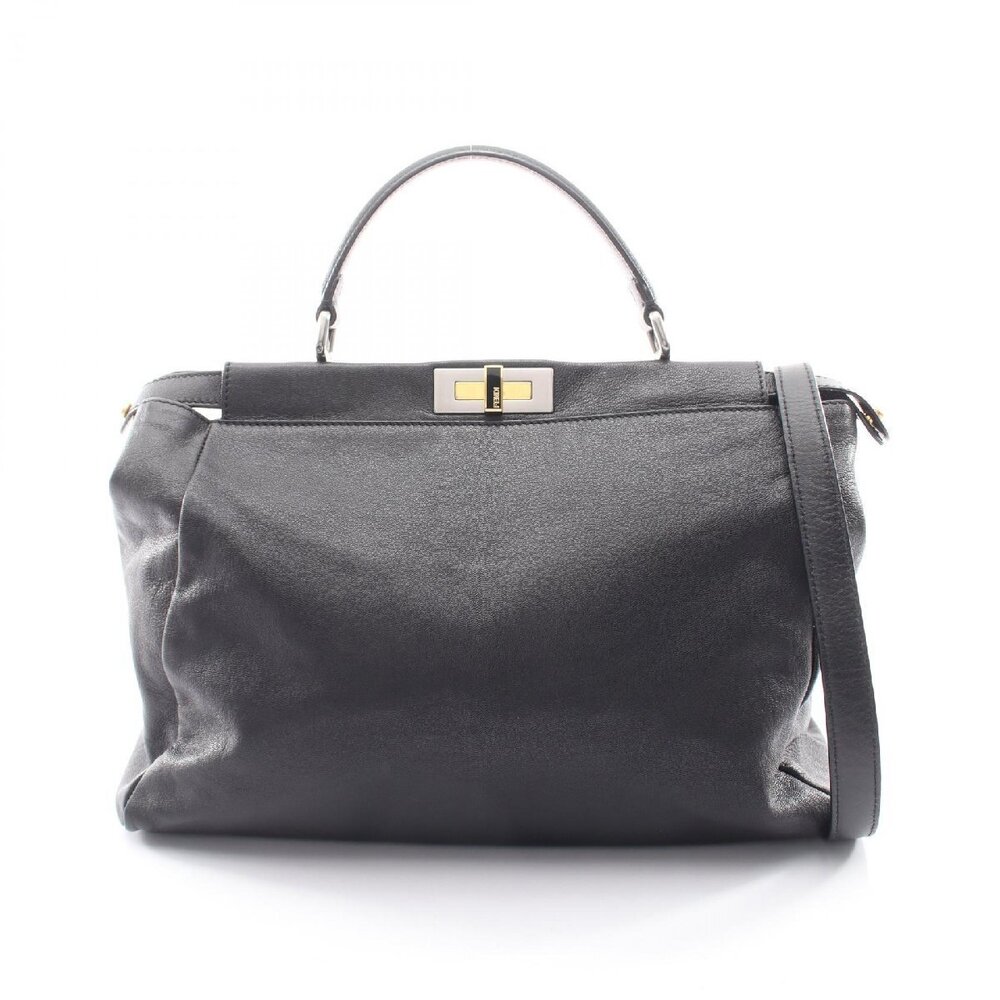 Fendi black textured Peekaboo leather satchel Black